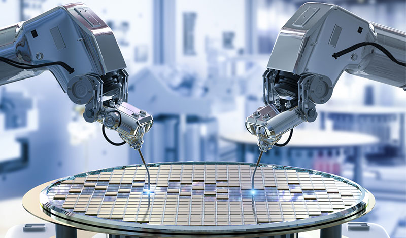 2 robotic arms manufacturing a semiconductor